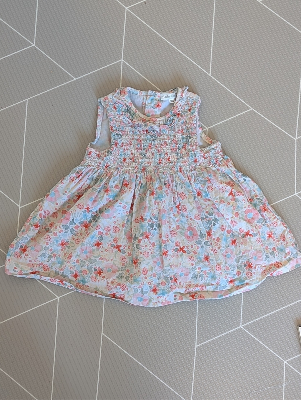 18M -  100% Cotton - Pastel Floral Smocked Baby Dress - Pink & Blue 10